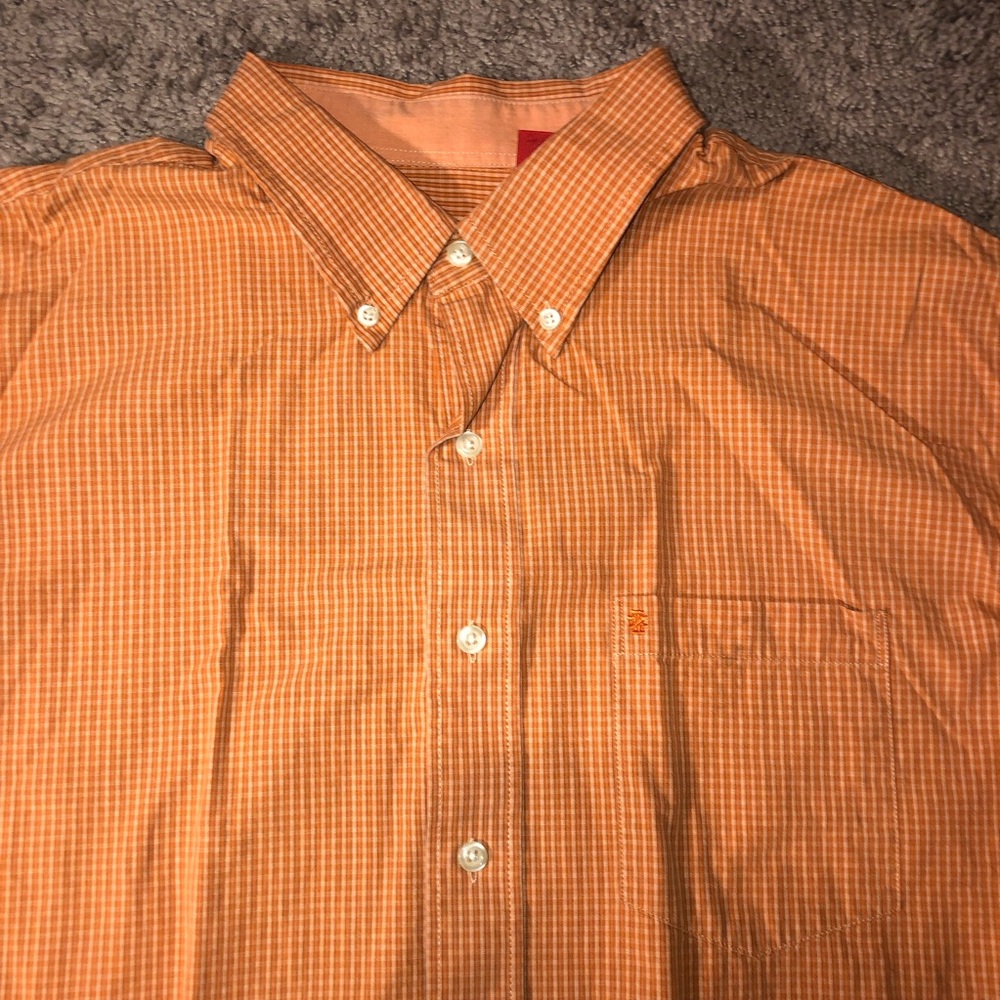 IZOD Button Down Up Mens Size XL Checkered Orange Dress Work Shirt - Picture 4 of 13